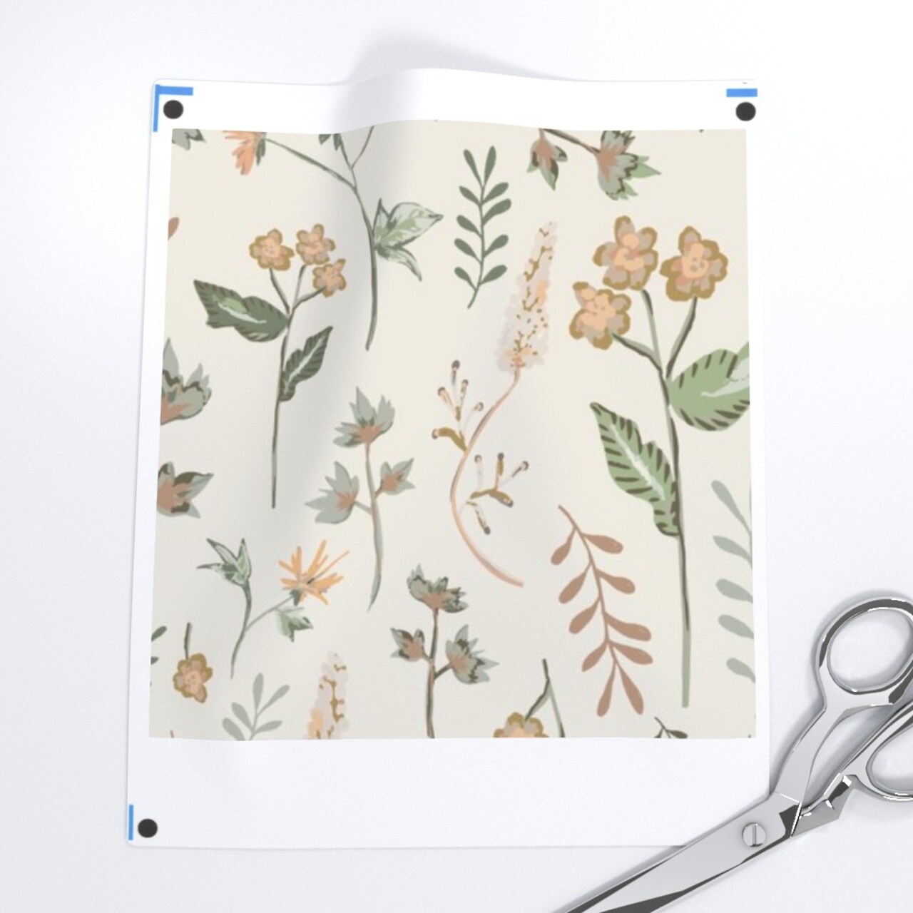 Sage Botanical Spring Floral Hand Drawn Garden Peach Green Beige Watercolor Meadow Custom Printed Fabric by Spoonflower Various Fabrics by the Yard or Fat Quarter